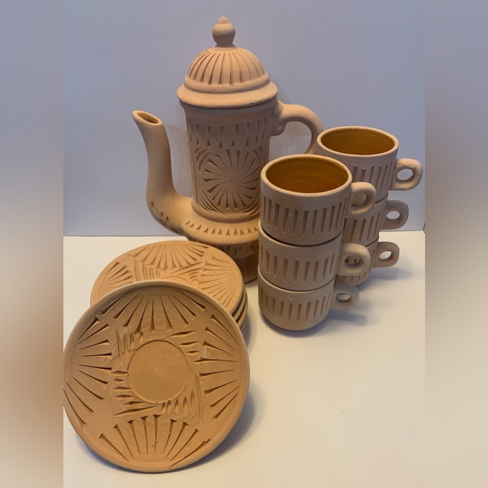 Terracotta Tea Set with Cups and Saucers